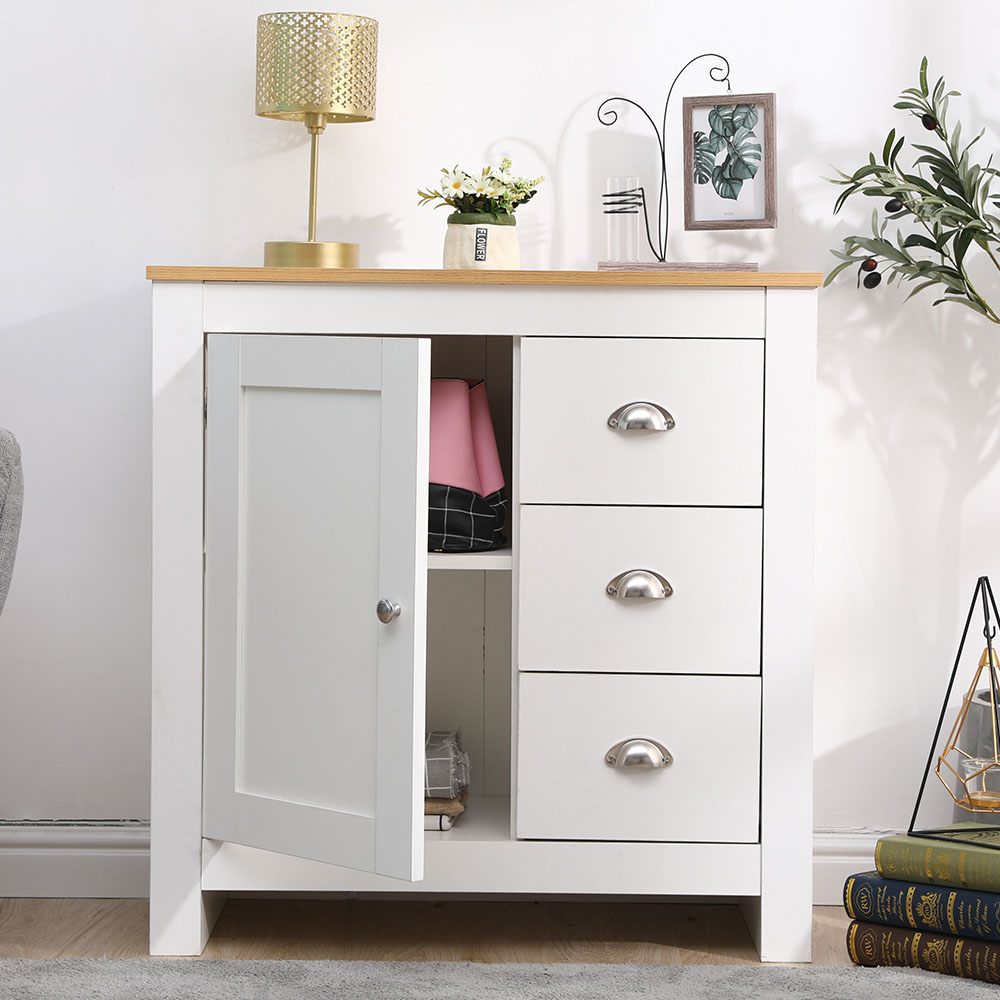 FurnitureHMD Single Door 3 Drawer White and Oak Effect Wooden Cupboard Image 7