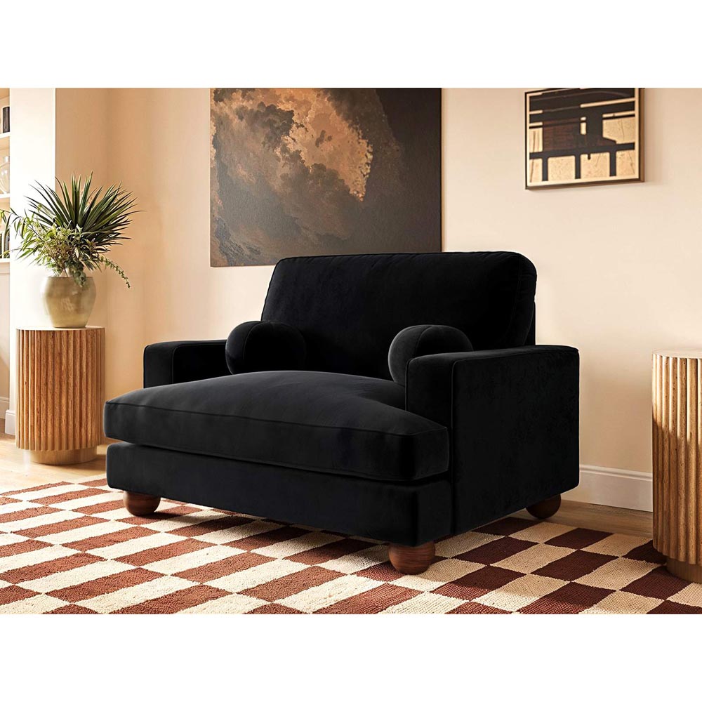 Solace+Co Addison Black Velvet Loveseat Sofa Image 5