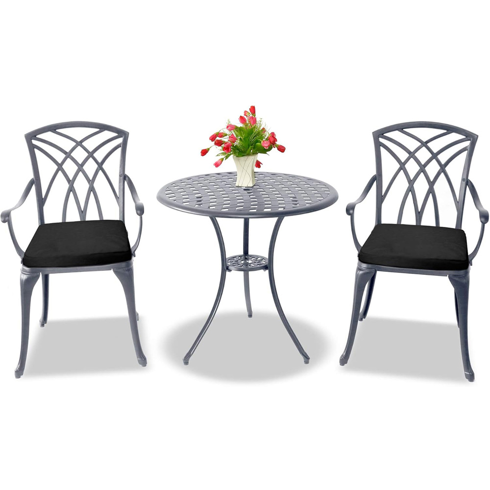 Centurion Oshowa 2 Seater Grey and Black Cast Aluminium Garden Bistro Set with Cushions Image 2