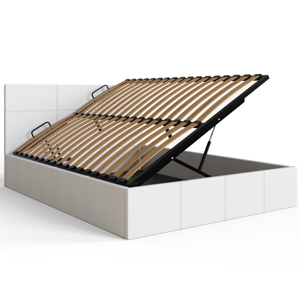 GFW King Size White Faux Leather Side Lift Ottoman Bed with Bonnell Mattress Image 4