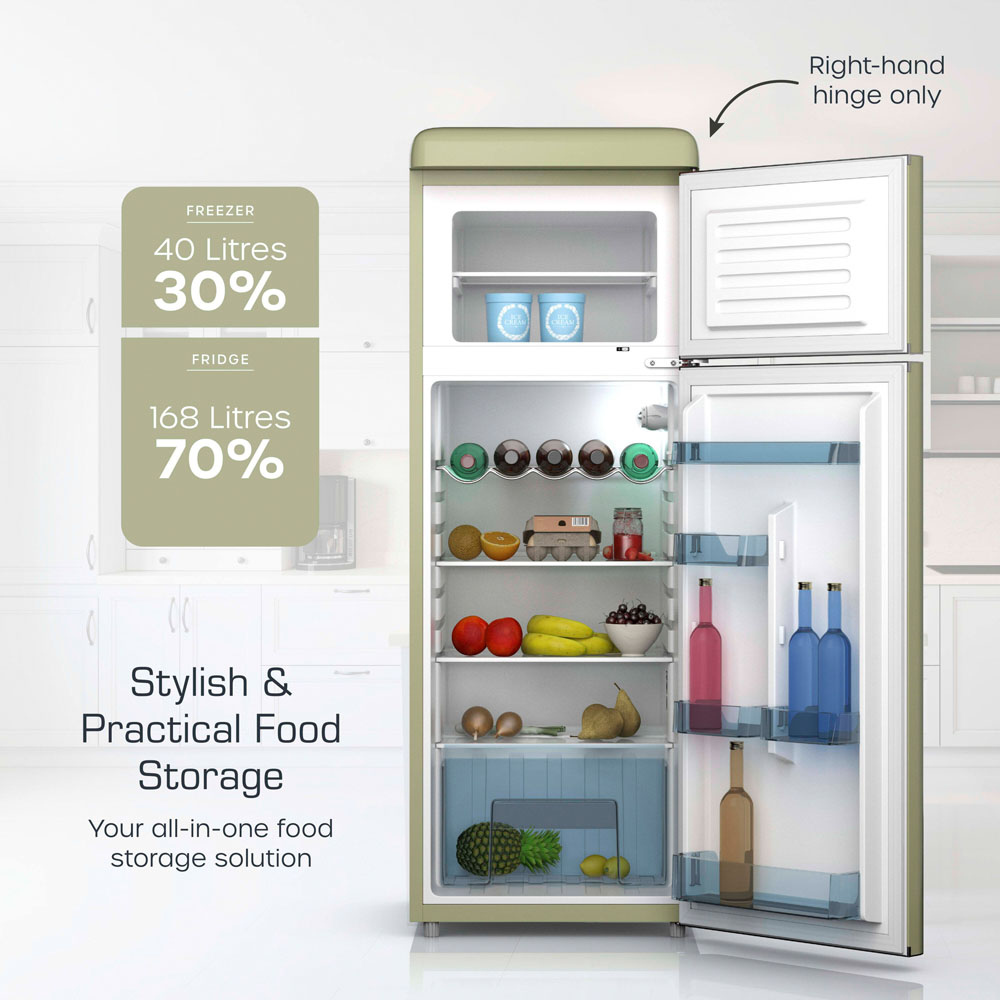 Swan Retro SR11010GNE Green 70/30 Compact 208L Top Mounted Fridge Freezer Image 3