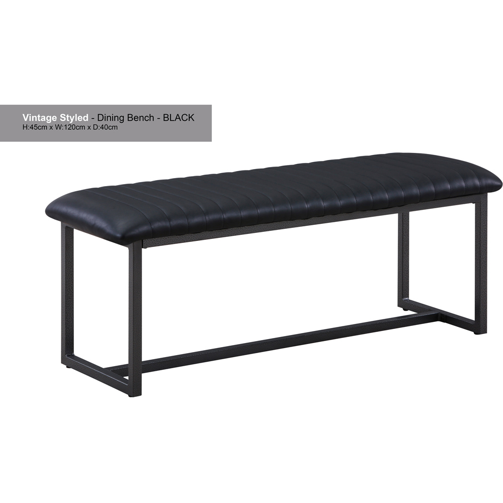Baumhaus Vintage 2 Seater Black Leather Dining Bench Image 2