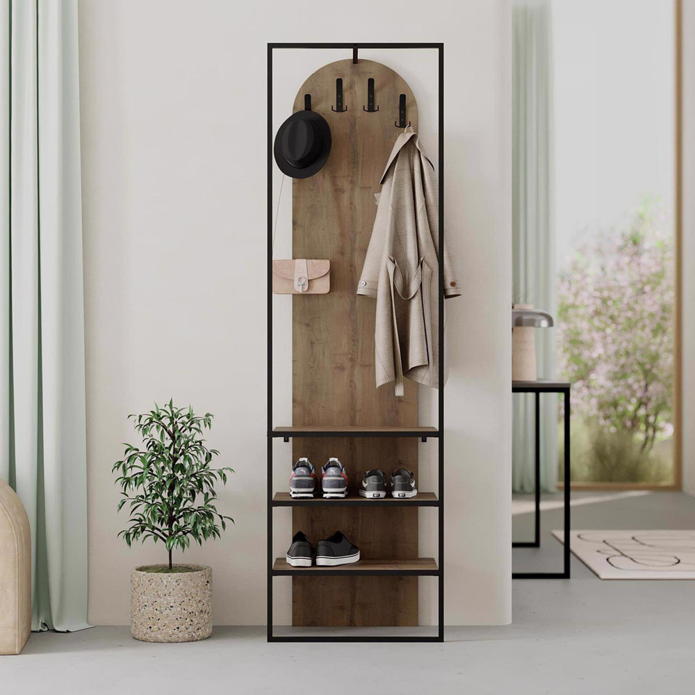 FWStyle Archy 3 Shelf Dark Oak Coat Rack Stand with Shoe Storage Image 3