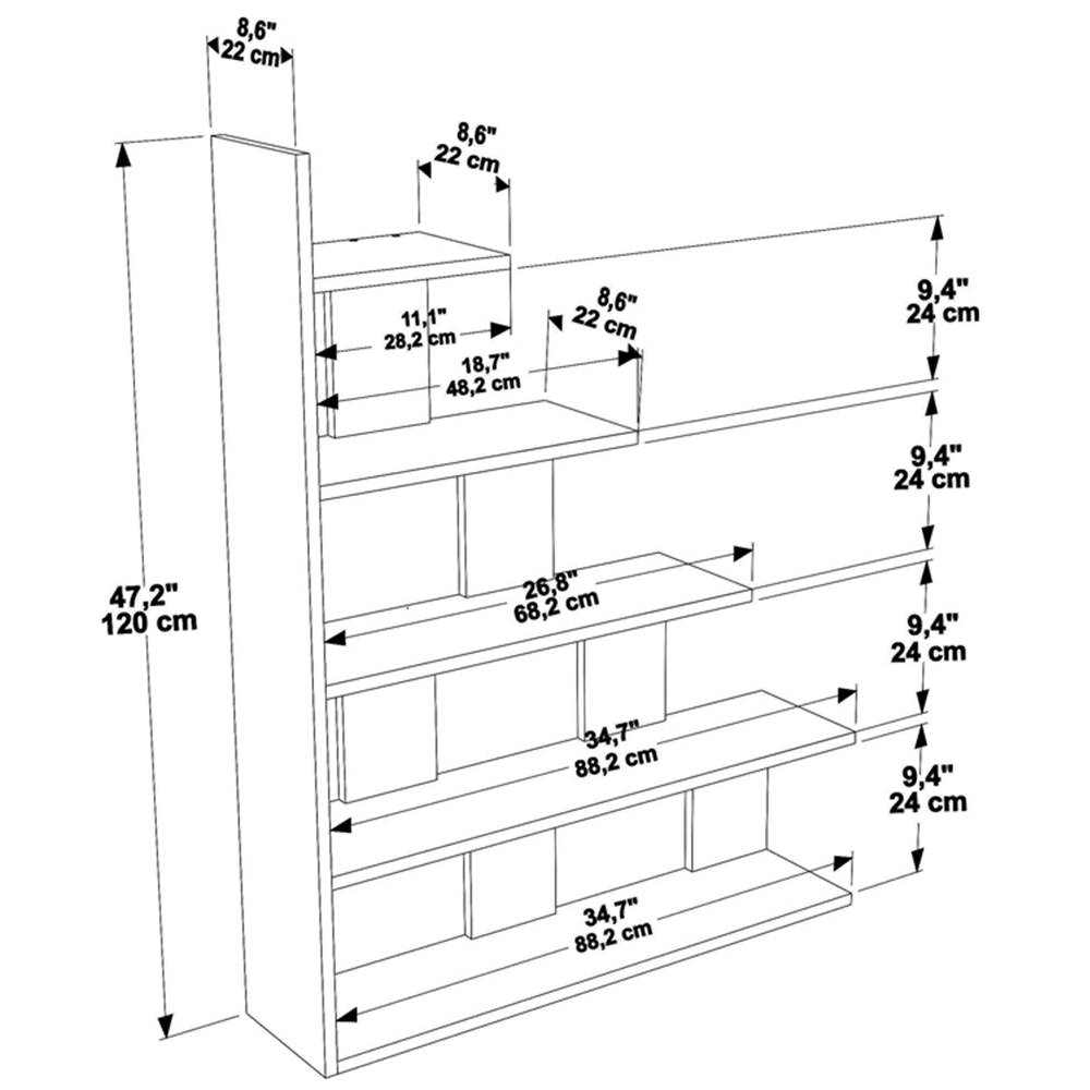 Decorotika Echo Modern 5 Shelf Oud and Black Ladder Bookcase Image 6