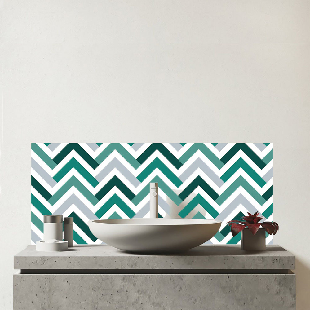 Warren Reed Designer Geometric Retro Vintage Chevron Pattern Glass Bathroom Splashback 25 x 60cm Image 1