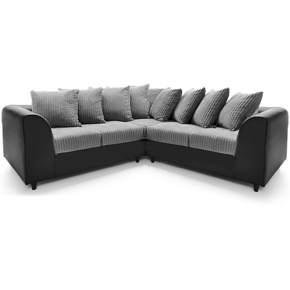 Luxor 5 Seater Black and Grey Jumbo Cord Scatter Back L Shaped Corner Sofa Set Image 2