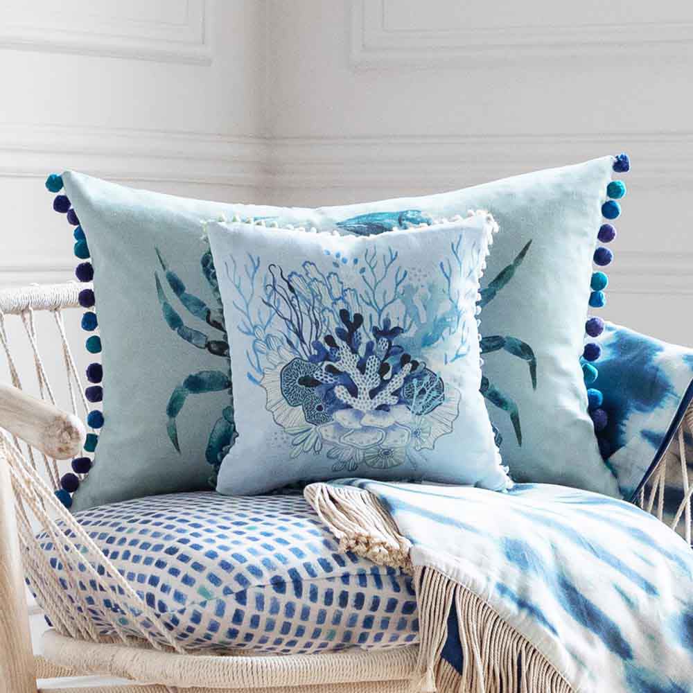 Voyage Maison Coralie Cobalt Printed Feather Filled Cushion 30cm Image 2