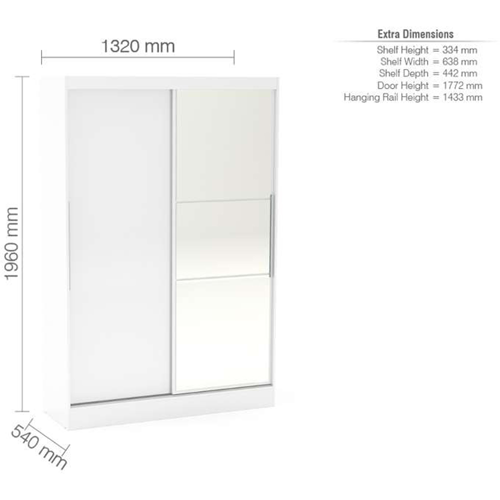 Lynx 2 Door White Mirror Sliding Wardrobe Image 3