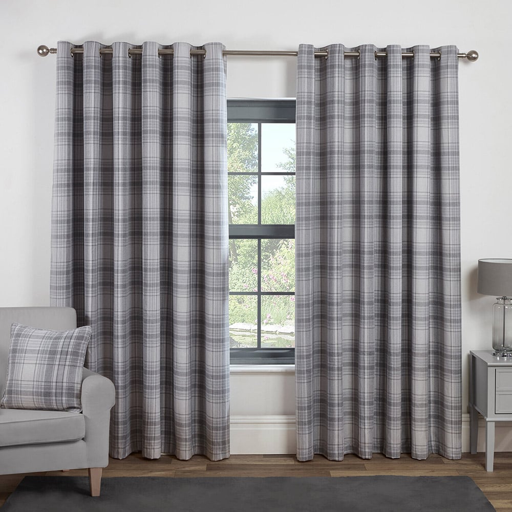 Divante Hatfield Grey Check Blackout Curtains 183 x 168cm Image 2