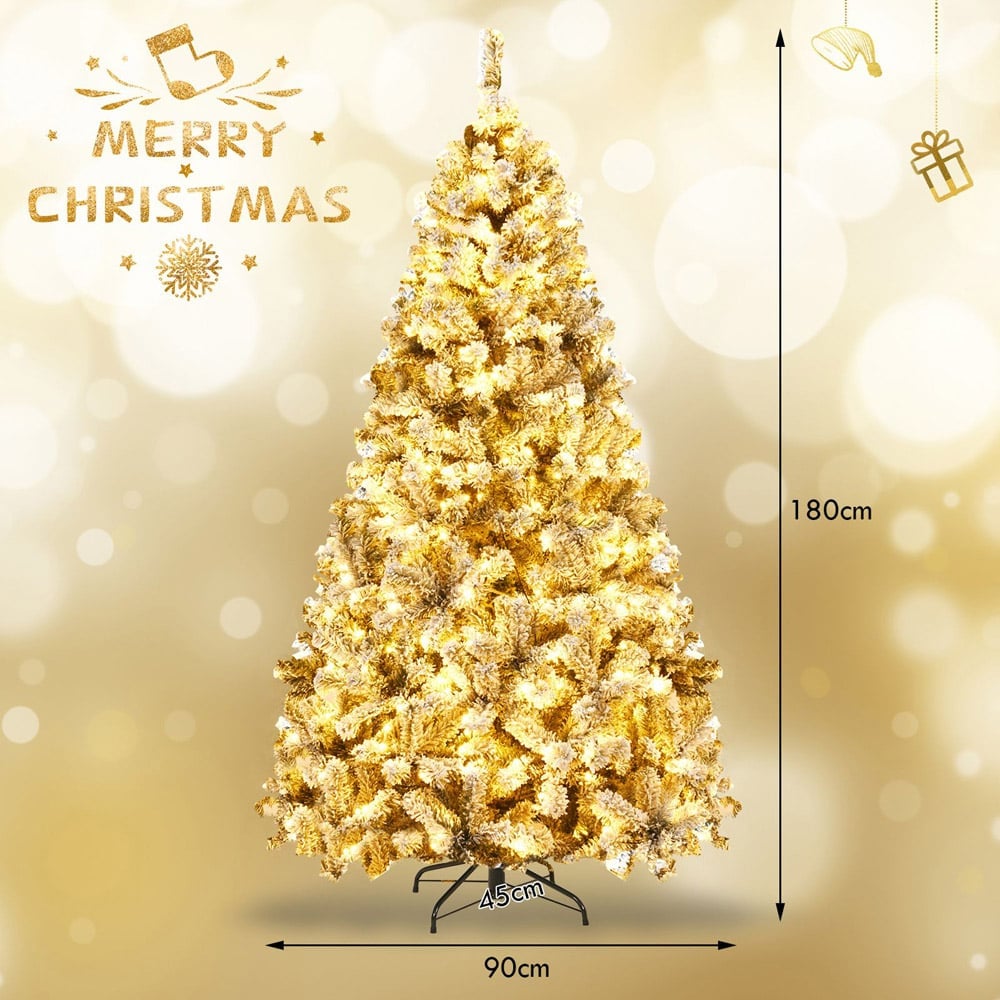 Costway Pre Lit Warm White LED Flocked Snow Artificial Christmas Tree 6ft Image 7
