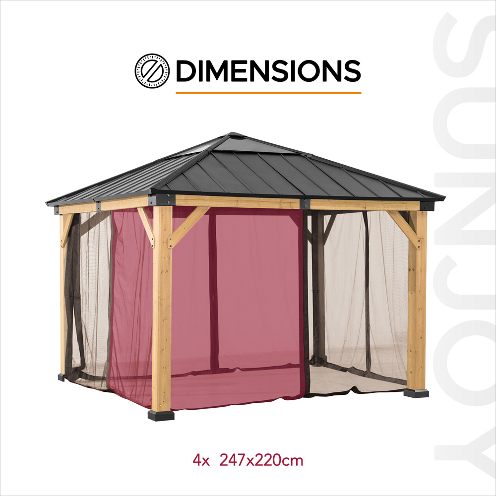 Sunjoy 2.7 x 2.7m Khaki Accessory Netting for Cedar Wood Gazebo (Gazebo Not Include) Image 4