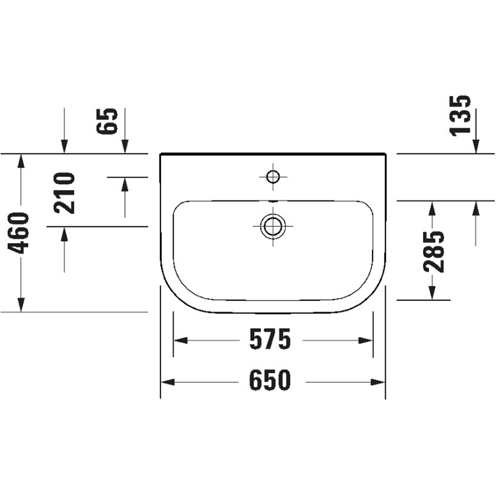 Duravit D-Code Single Tap Hole White High Gloss Wash Basin 650 x 430mm Image 2