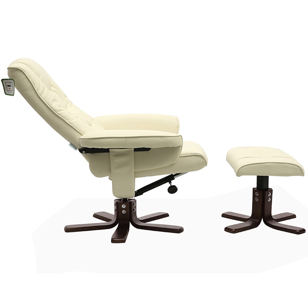 Living and Home Beige Upholstered Swivel Recliner Chair with Ottoman Image 4