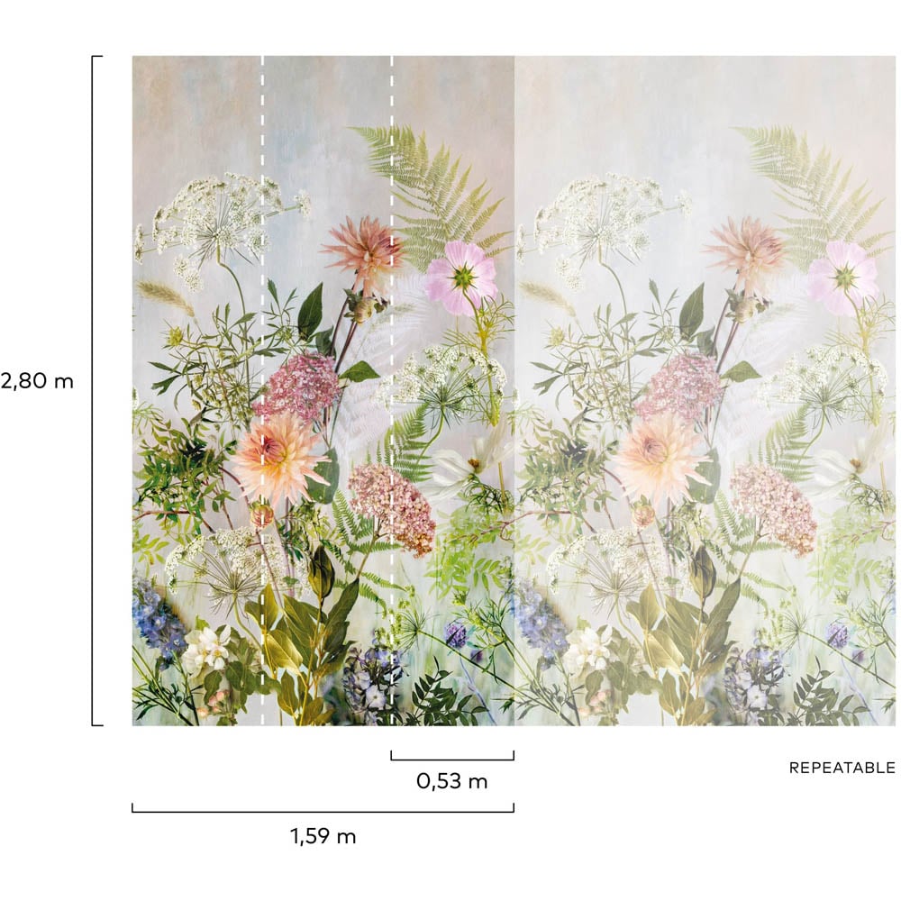 Grandeco Meadow Floral 3 Lane Wall Mural Image 4