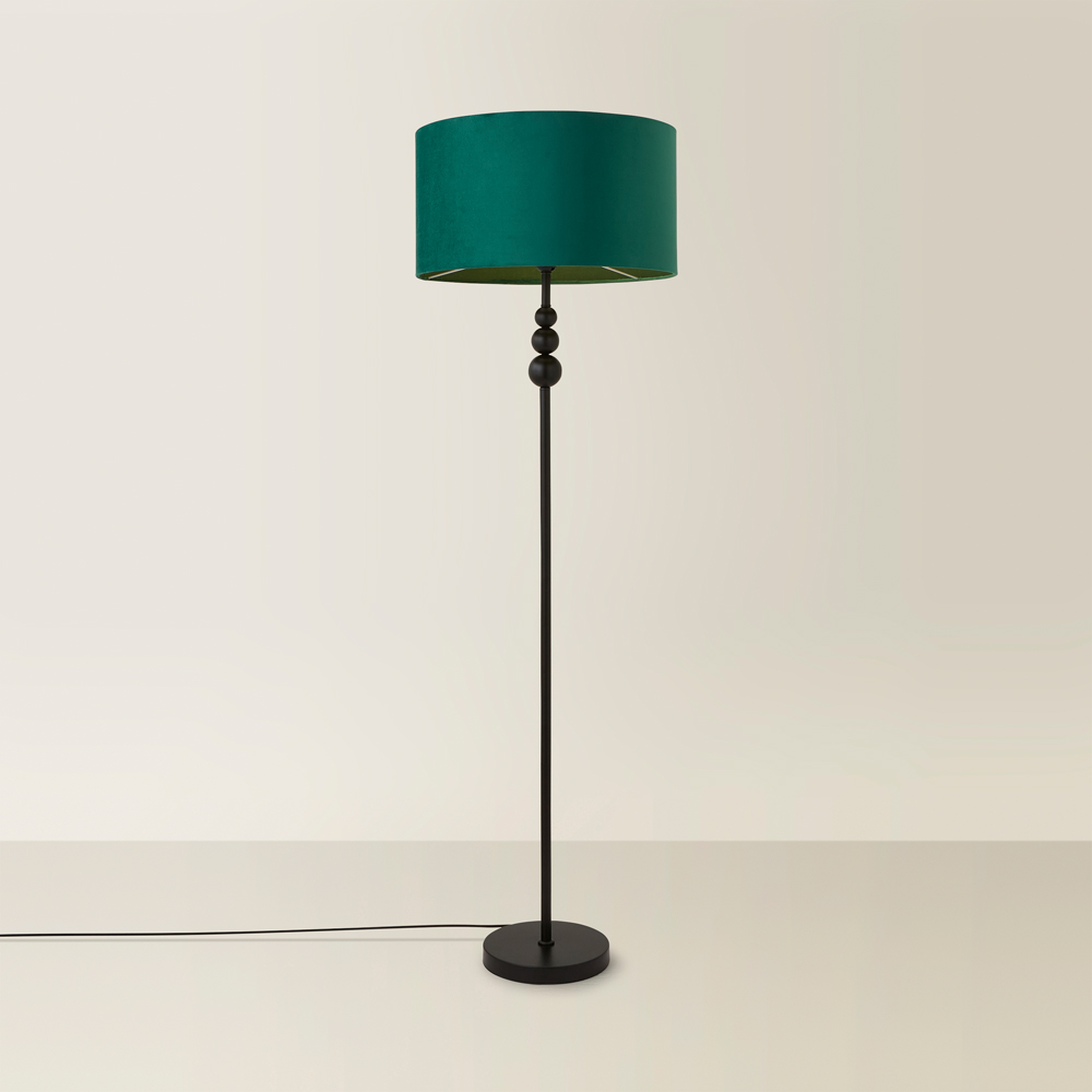 ValueLights Marissa Forest Green Velvet Shade Black Ball LED Floor Lamp Image 5