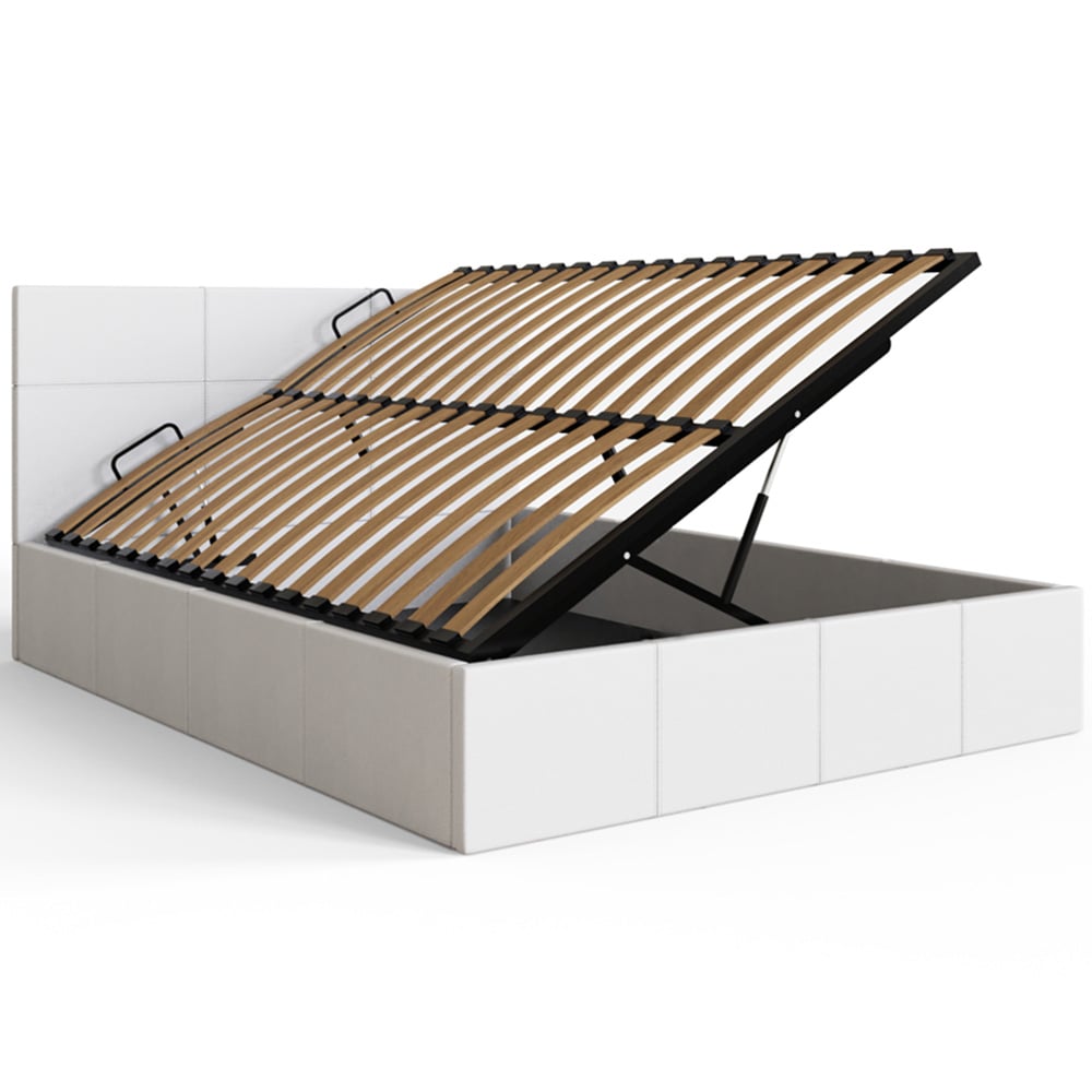 GFW Double White Faux Leather Side Lift Ottoman Bed with Bonnell Mattress Image 3