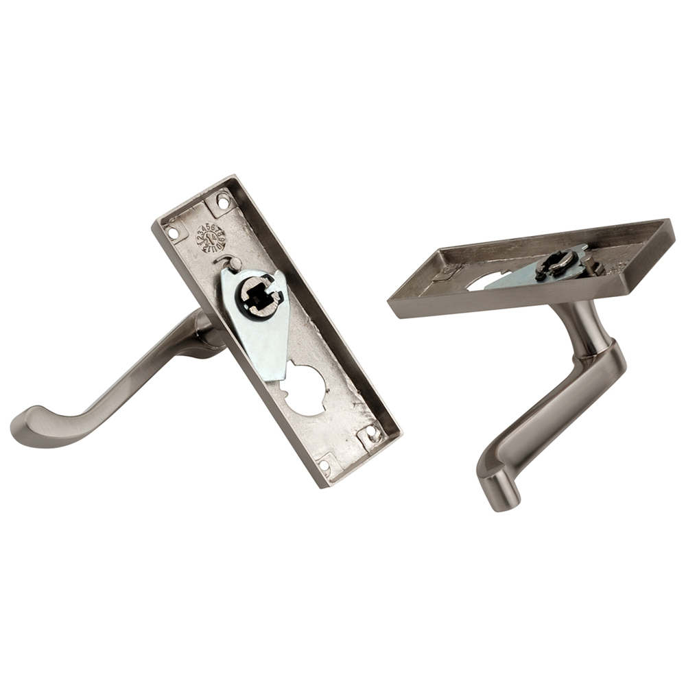 Spira Brass Victorian Satin Nickel Scroll Privacy Lever Door Handle 2 Pack Image 3