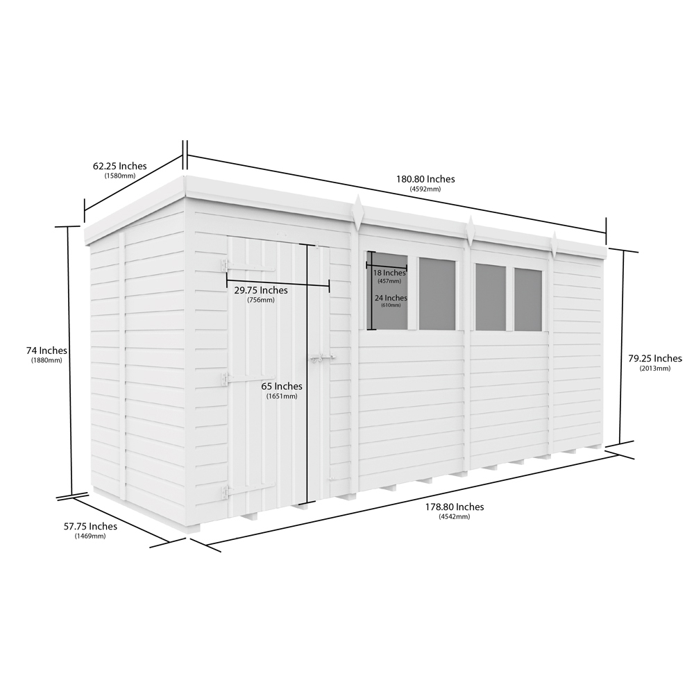 DIY Sheds 15 x 5ft Tongue and Groove Timber Pent Security Garden Shed Image 9