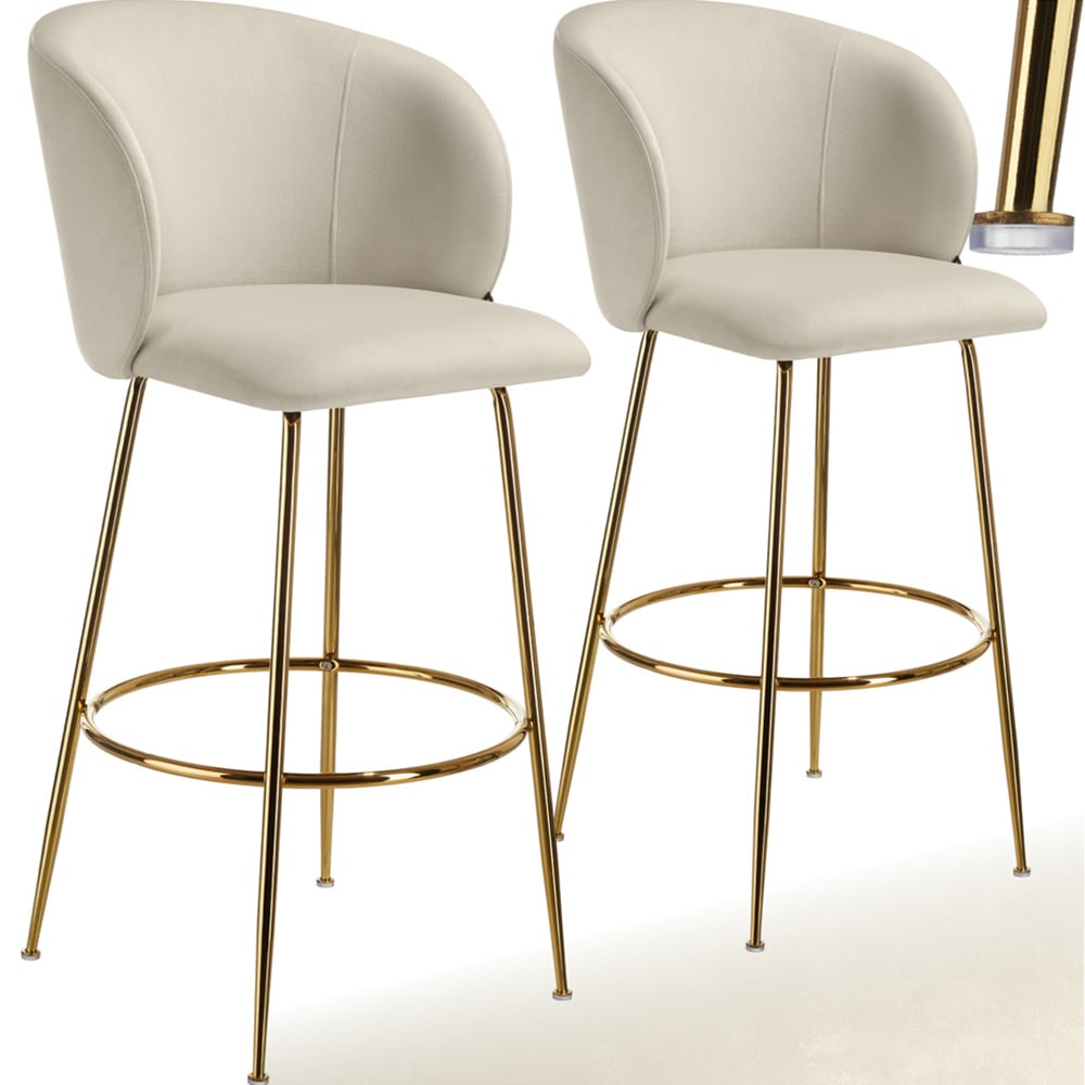 tectake Luana Cream and Gold Velvet Look Padded Bar Stool Set of 2 Image 2