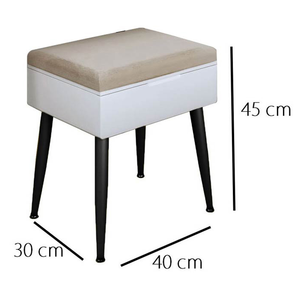 CARME Home Gabriella White and Black Padded Velvet Storage Stool Image 7