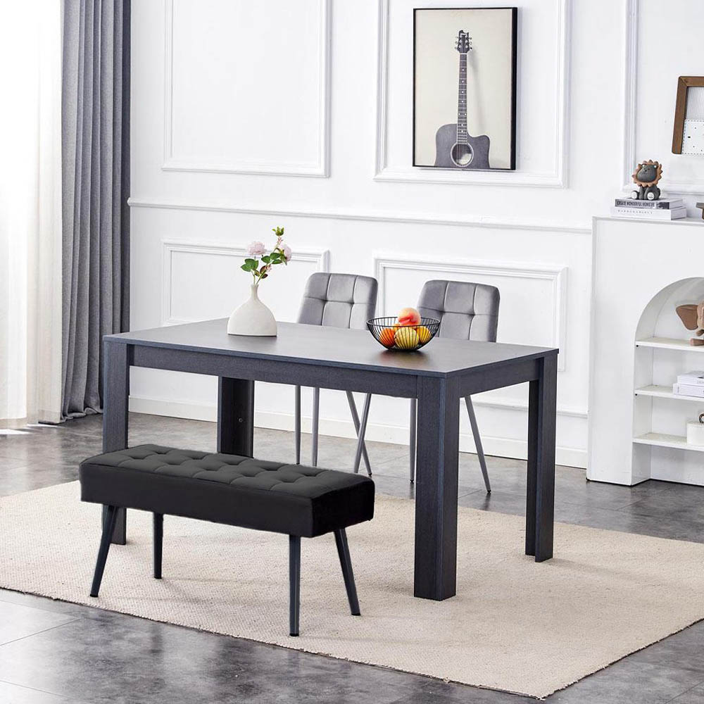 Portland 4 Seater Velvet Wooden Dining Set with Bench Dark Grey Image 6