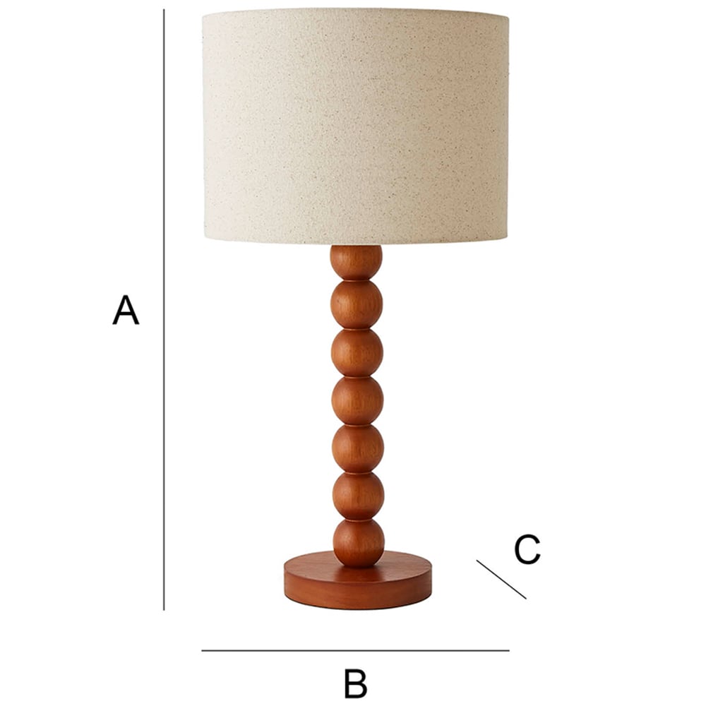 ValueLights Wyatt Natural Linen Drum Lamp Shade Walnut Wood Bobbin LED Table Lamp Image 8