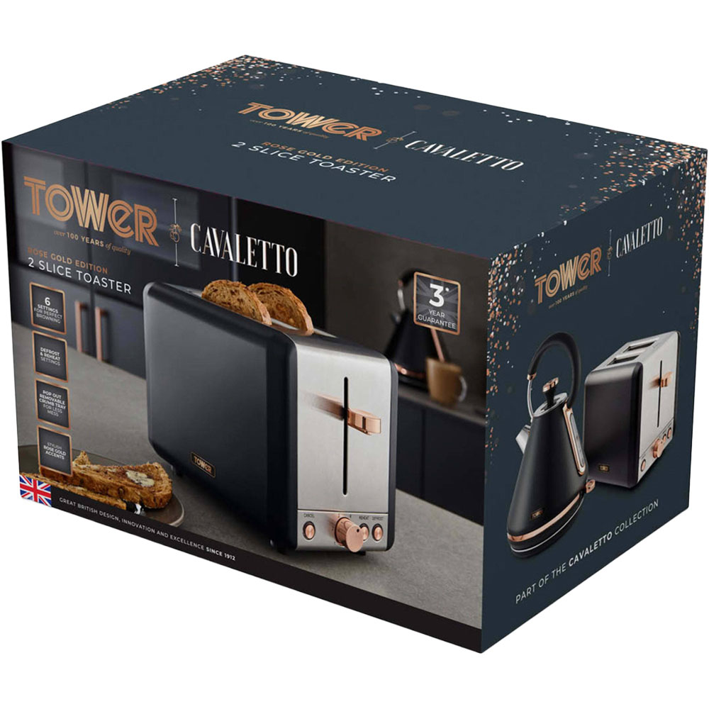 Tower Cavaletto T20036RG Black 2 Slice Toaster Image 2