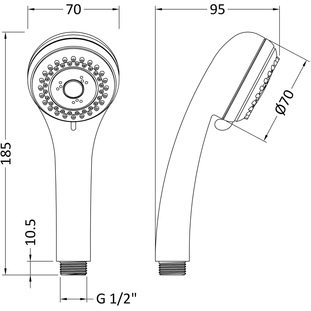 nuie 3 Function Round Handset Image 2