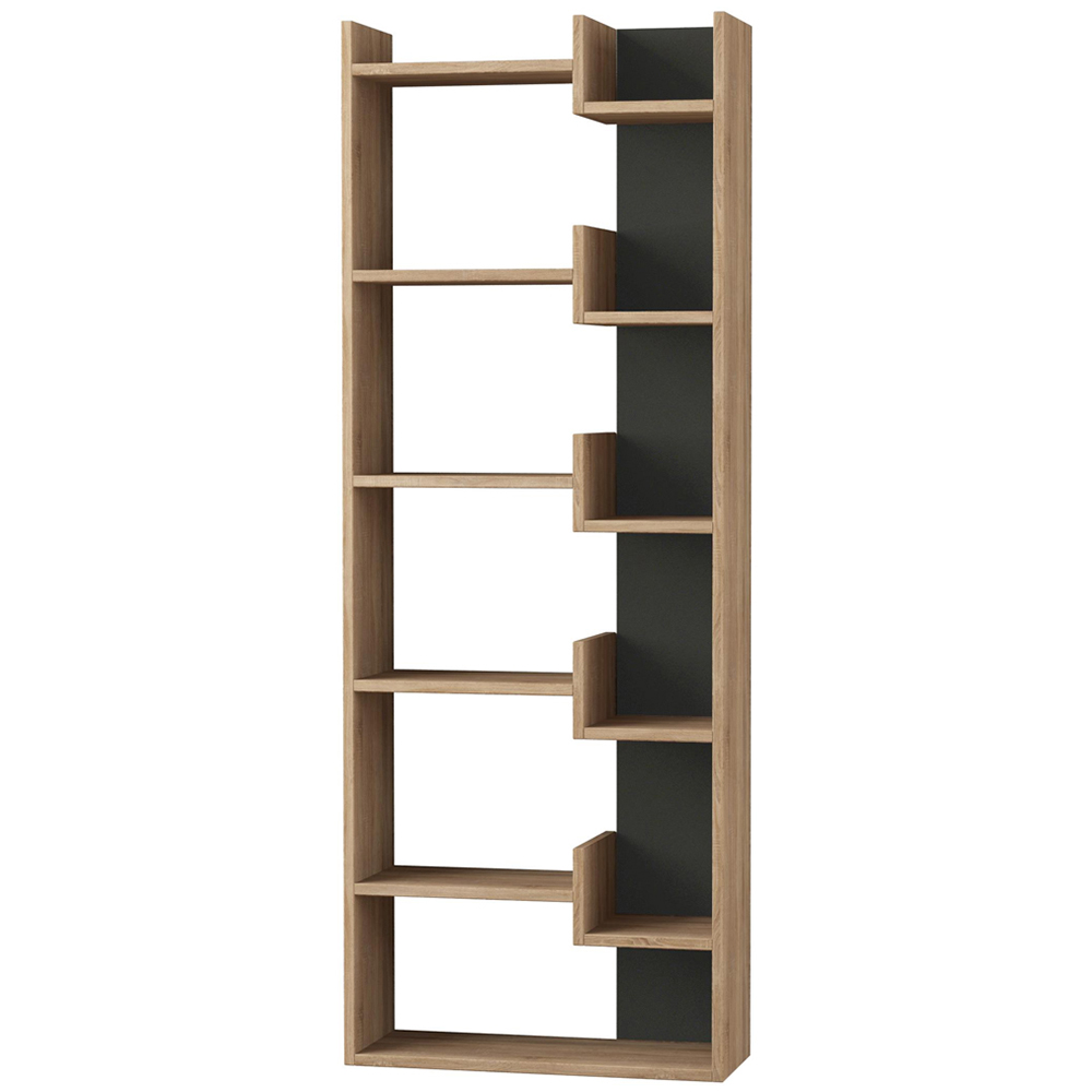 Decortie Oppa Oak and Anthracite Grey 5 Zigzag Shelf Bookcase Image 2