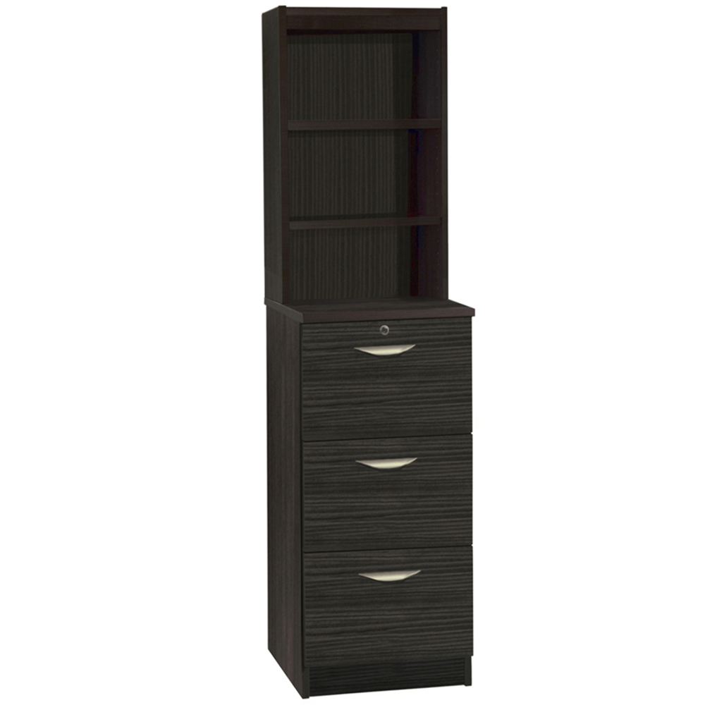 R White Cabinets 3 Drawer 3 Shelf Black Filing Cabinet with Hutch Image 2