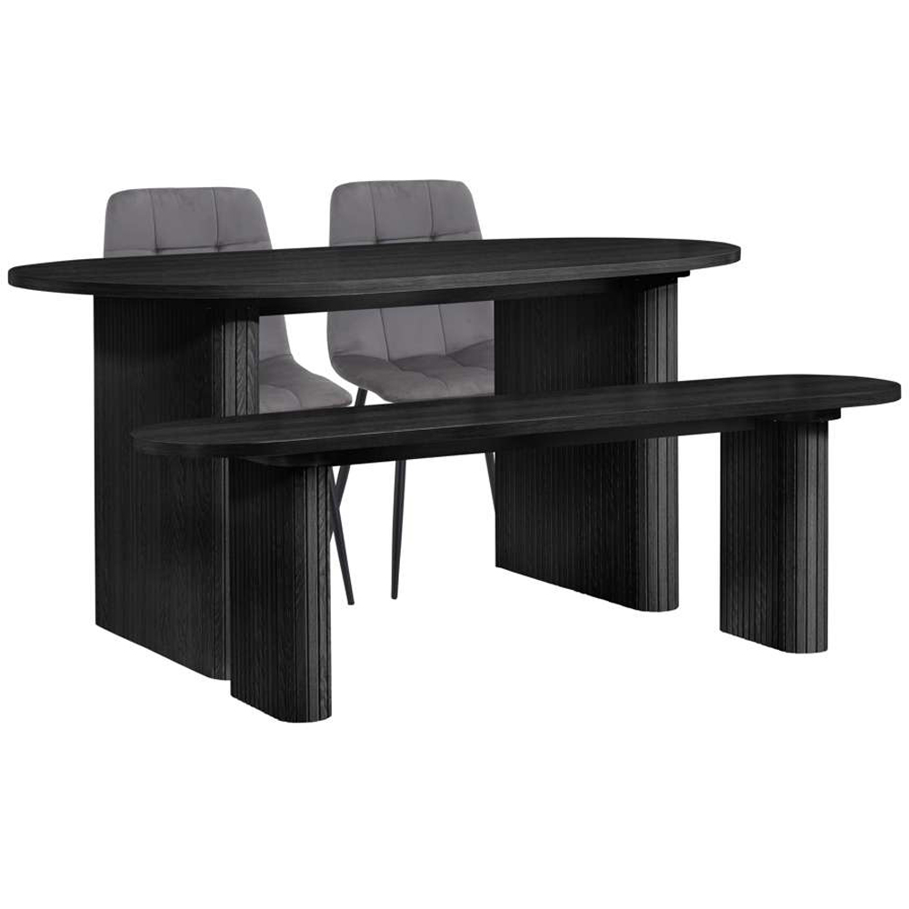 Birlea Axel 4 Seater Oval Fluted Dining Bench Set Black and Grey Image 2