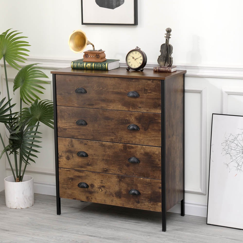 FurnitureHMD 4 Drawer Brown and Black Industrial Wooden Chest of Drawers Image 9