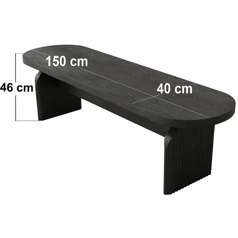 SOLACE+CO Varm Black Wood Effect 3 Seater Ribbed Dining Bench Image 4
