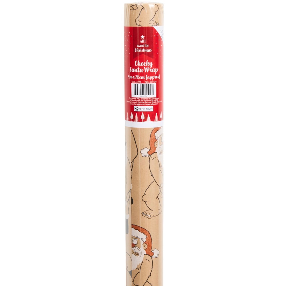 Cheeky Santa Wrapping Paper Beige Image 2