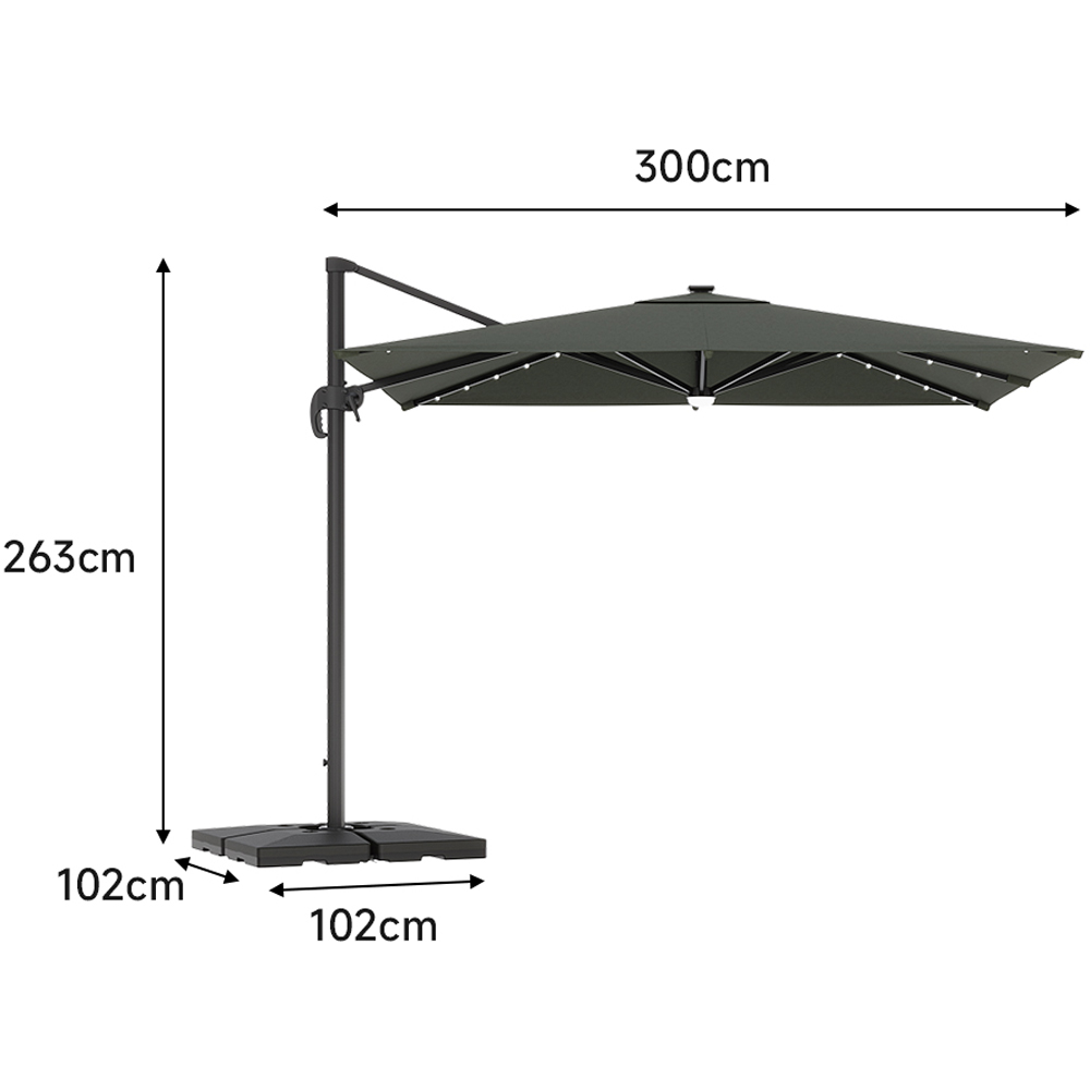 Living and Home Dark Grey Square LED Rotatable Cantilever Parasol with Base 3m Image 6