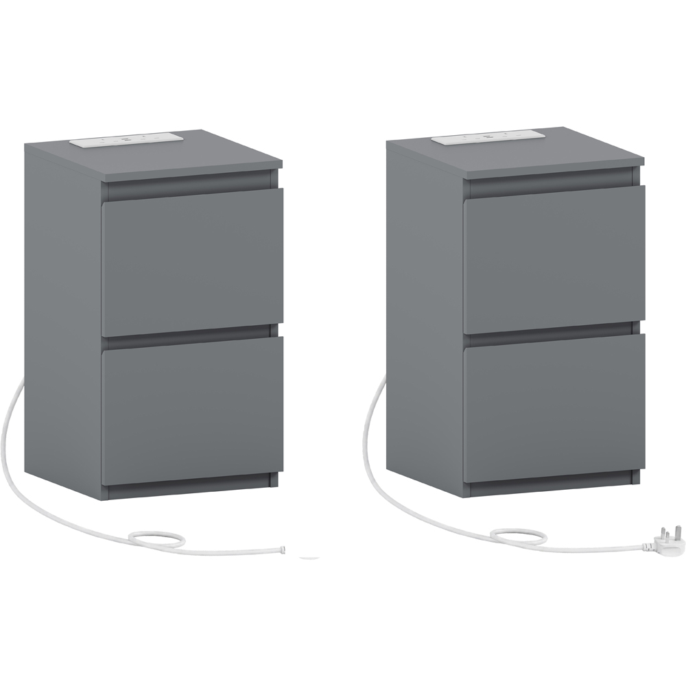VIDA DESIGNS Denver 2 Drawer Grey Bedside Chest with Power Outlet Set of 2 Image 2
