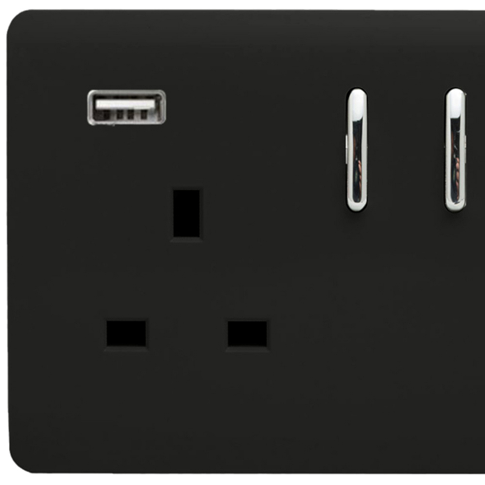 Trendi Switch 2 Gang 13amp 2 Port USB Matt Black Switched Plug Socket Image 2