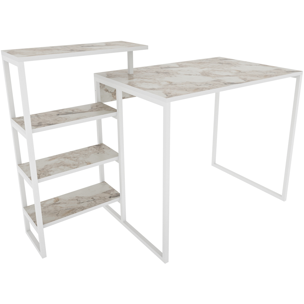 Decorotika Rino 4 Shelf Study Desk White Marble Effect And White Image 2