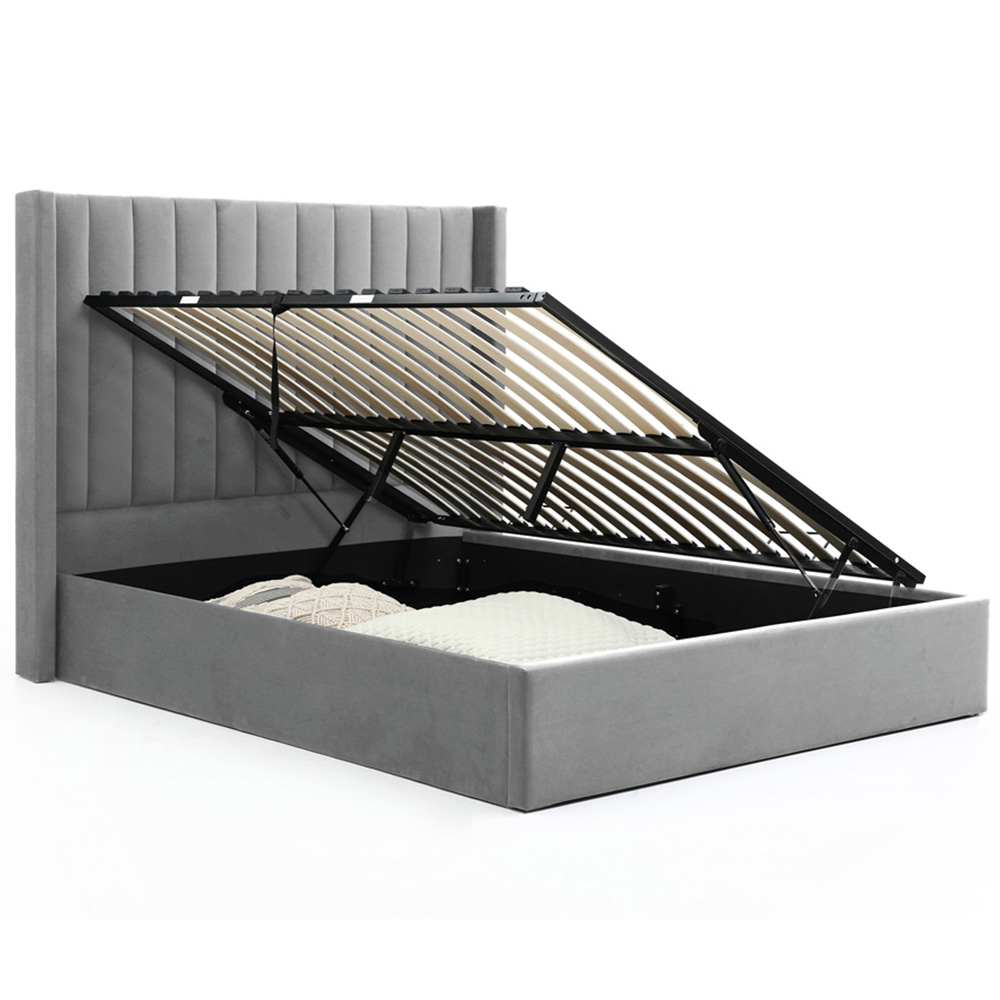 Atticus Super King Grey Velvet Ottoman Bed Image 5