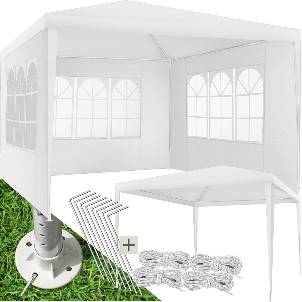 tectake Barinas 3 x 3m White Water Resistant Gazebo with 3 Side Panels Image 2