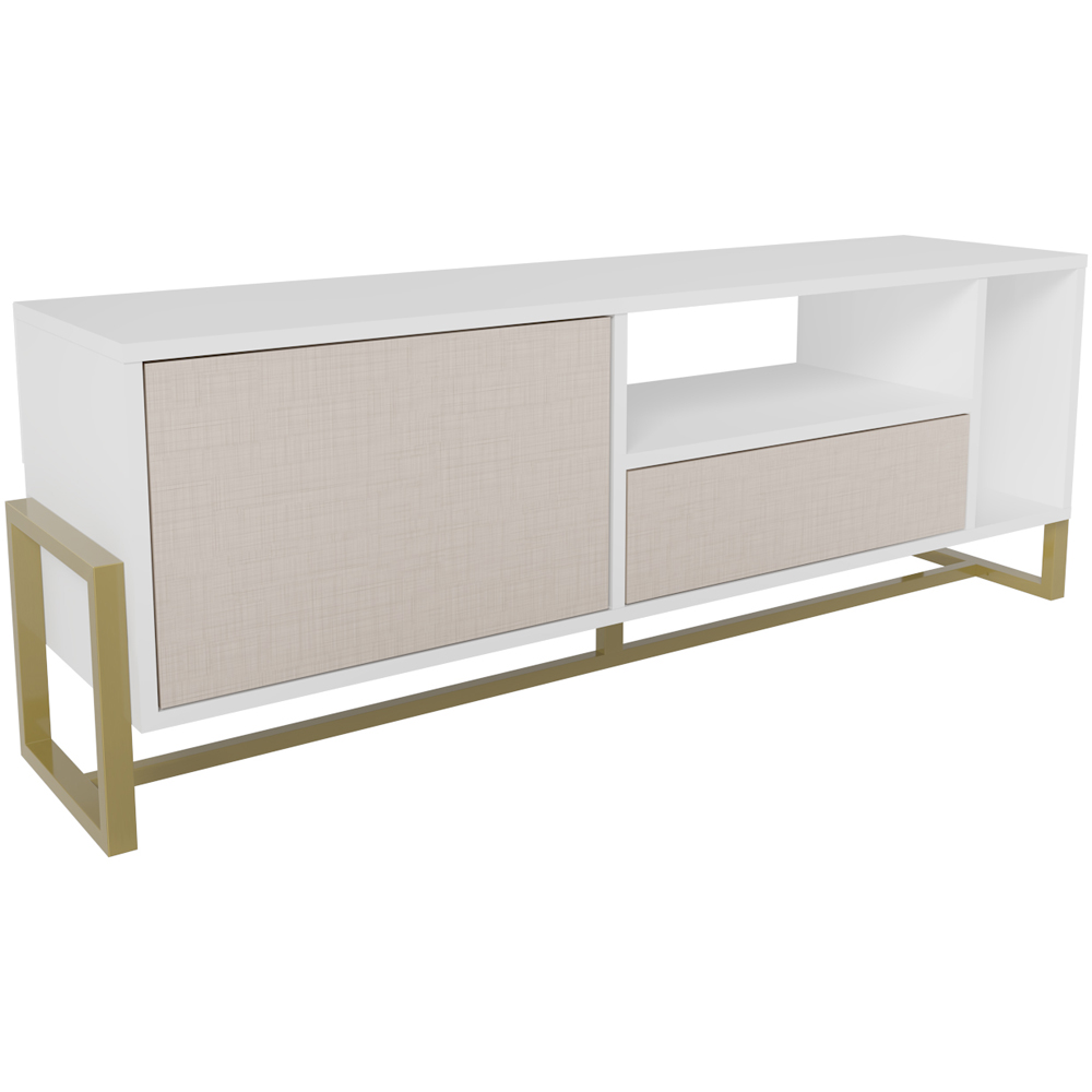 Decorotika Utopie Single Drawer Single Door 2 Shelf White and Beige TV Unit Image 2