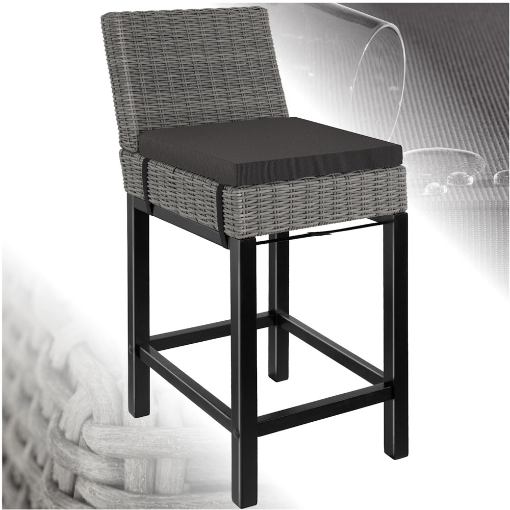 tectake Latina Grey Polyrattan and Aluminium Frame Bar Stool Image 2
