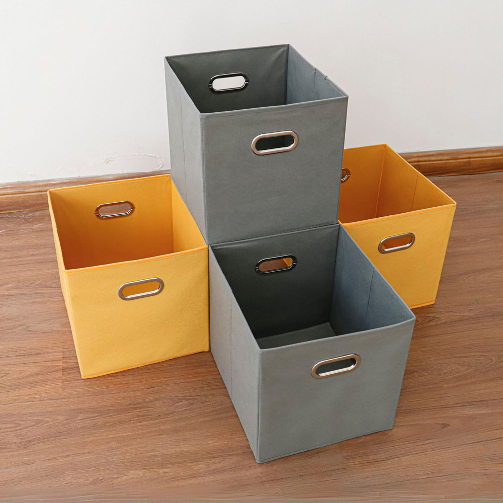 Home Source Grey and Yellow Fabric Large Storage Box 4 Pack Image 3