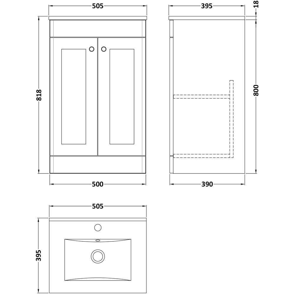 nuie Classique 2 Door Soft Black Floor Standing Unit and Minimalist Ceramic Basin 500mm Image 3