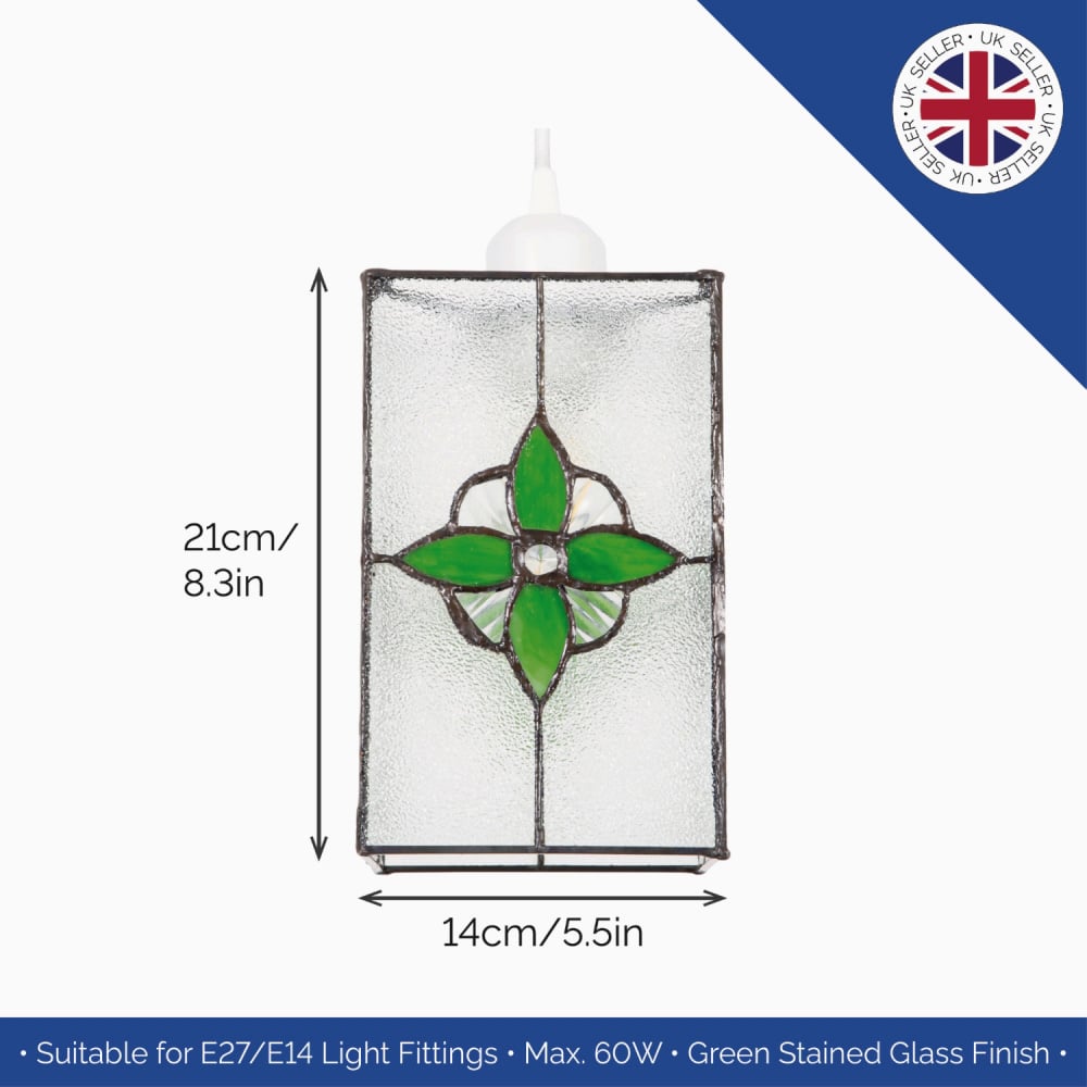 Happy Homewares Traditional Tiffany Style Clear Glass Pendant Shade with Green Panels Image 6