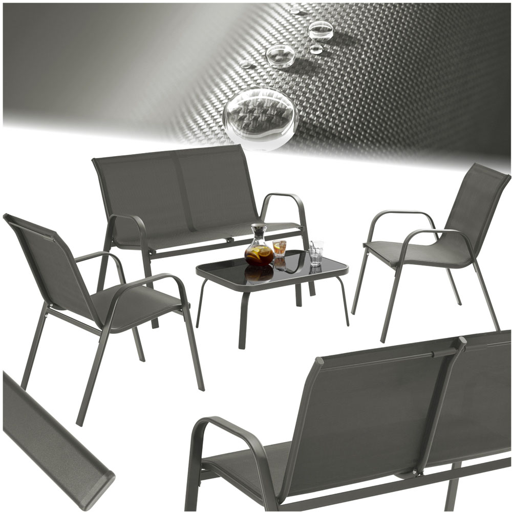 tectake Nora 4 Seater Anthracite Textilene Fabric Outdoor Seating Table Set Image 2