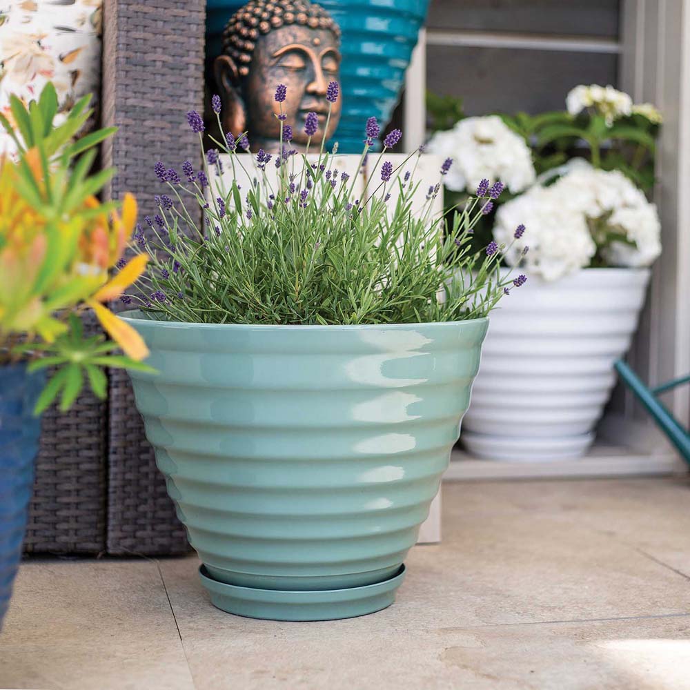 Plant Avenue Vale Sage Green Planter with In Built Saucer 40cm Image 2