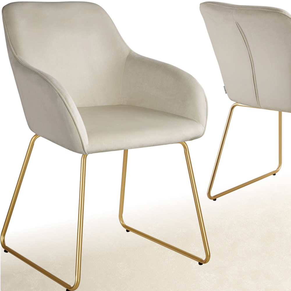 tectake Jeane Cream and Gold Velvet Look Dining Chair Image 2