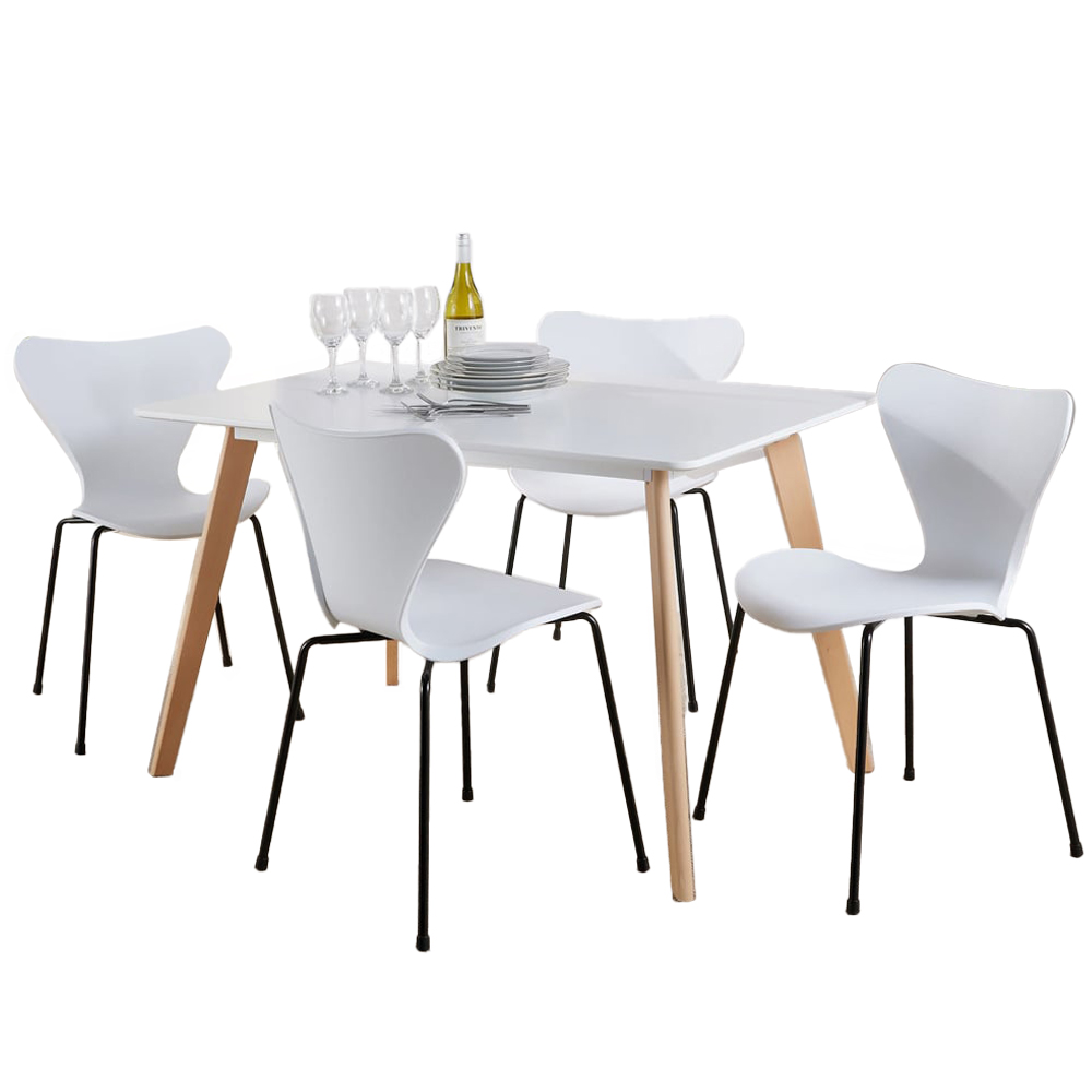 Home Source 4 Seater Wooden Curved Back Dining Set White Image 2