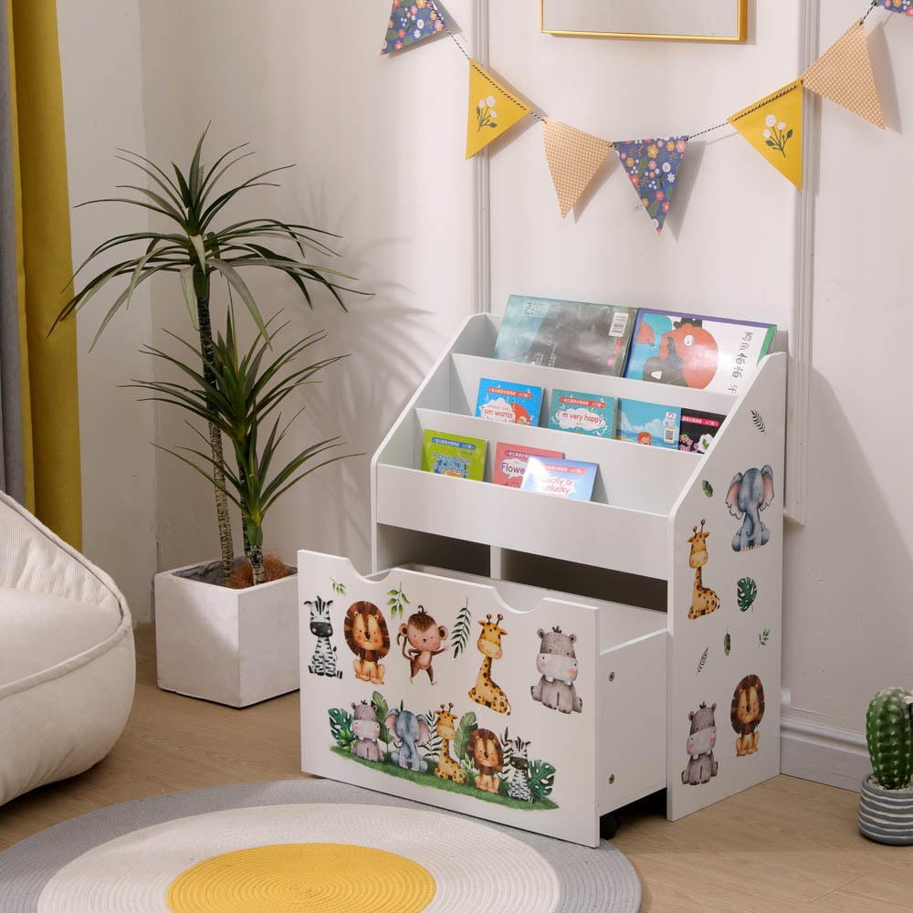 FurnitureHMD Single Drawer 3 Shelf White Kids Bookshelf Image 7